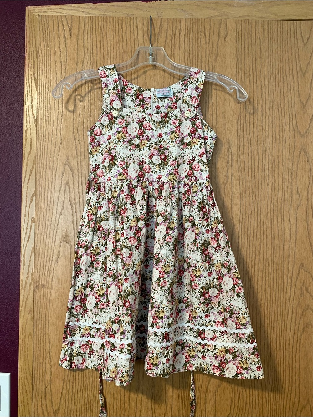 Girls Cream Floral Cotton Sundress with Pink Rose Print
